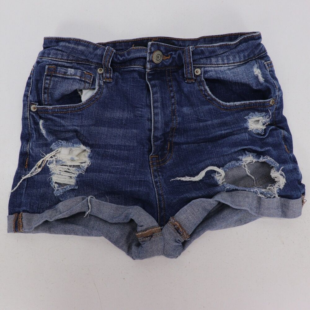 Aero Super High Rise Midi Jean Shorts Destroyed Size 6